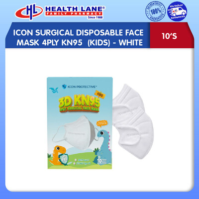 ICON SURGICAL DISPOSABLE FACE MASK 4PLY KN95 10'S (KIDS)- WHITE